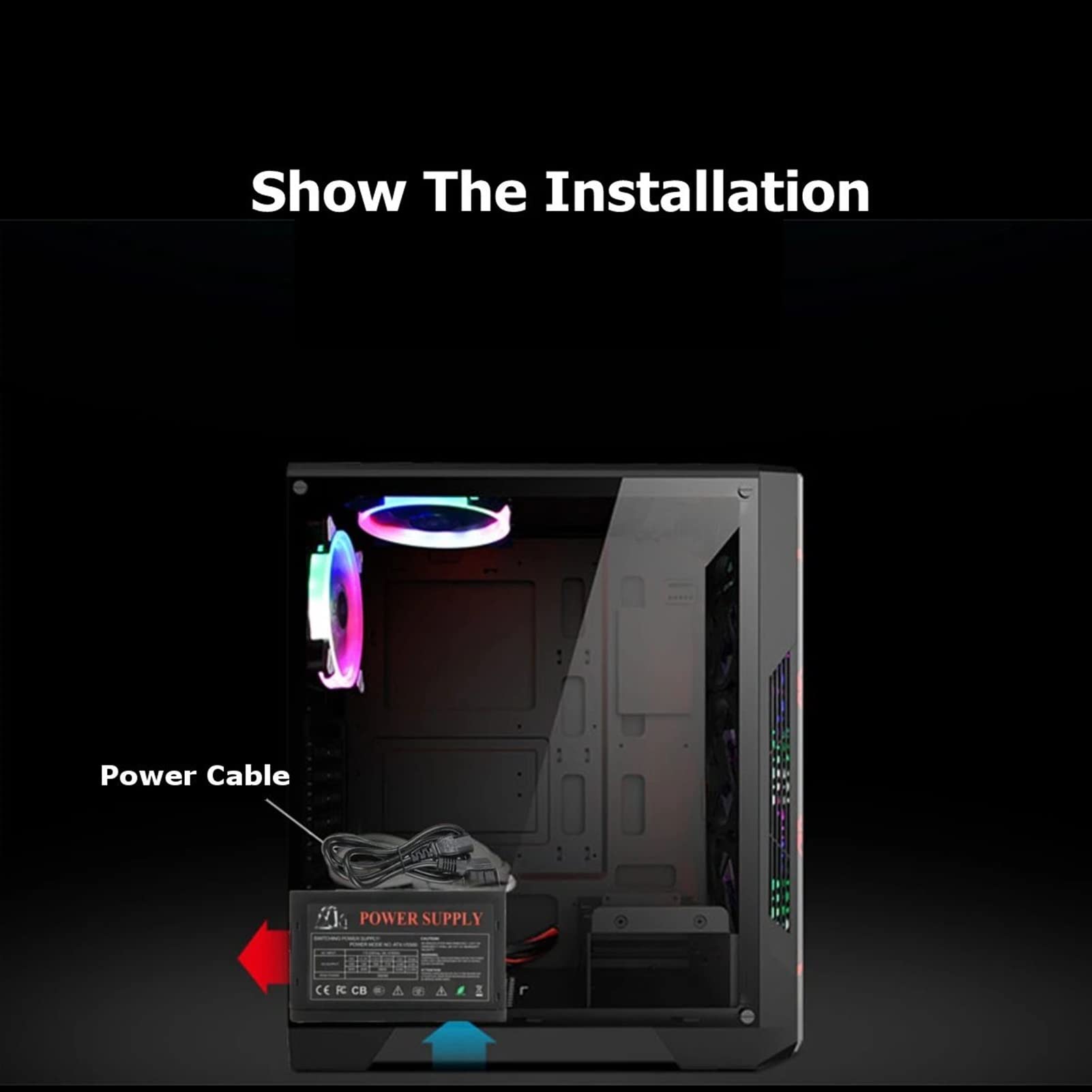 EPANO Zasilacz 1000 W 120 mm wentylator LED 24-pinowy PCI SATA ATX 12 V zasilacz komputerowy do obudowy komputera PC