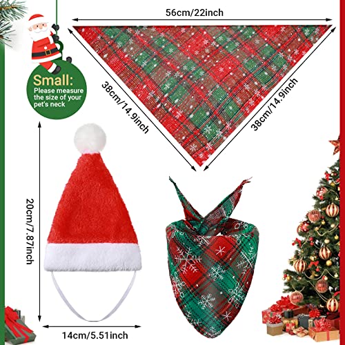 8 Pieces Christmas Dog Cat Santa Hats and Bandanas Triangle Dog Bibs Kerchief Buffalo Plaid Snowflake Bandanas Christmas… - Image 3
