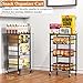 OKZEST 4-Tier Small Kitchen Storage Cart on Wheels, Metal Fruit Basket Stand with Pull-Out Baskets & Wood Top for Potato Onion Produce Snack Veggies