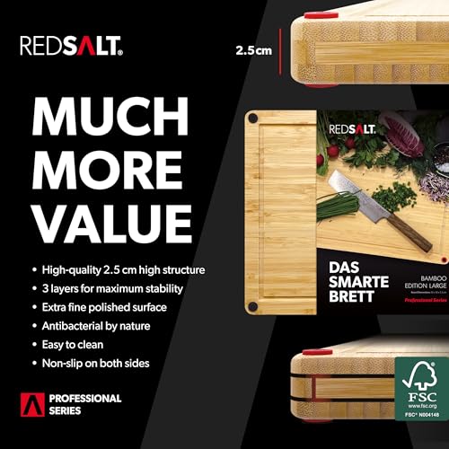 REDSALT Innovative Bamboo Wood Chopping Board XL 50 x 36 x 2.5 cm Non-Slip Double-Sided Antibacterial Deep Juice Groove Premium Wooden Board Large for Kitchen and Grill - Image 4