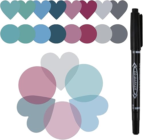 Hommie - Notas adhesivas transparentes, 480 unidades Morandi lindas pestañas adhesivas redondas y transparentes de corazón, marcadores translúcidos
