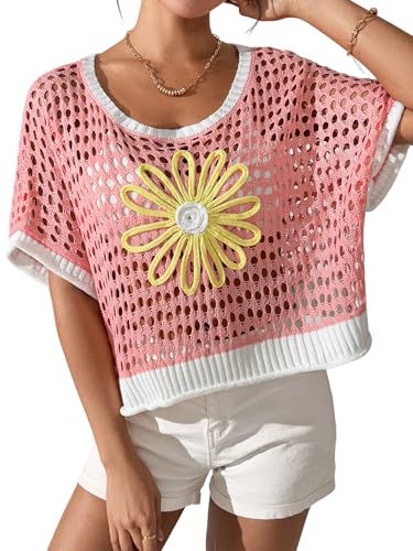 Image of OCSTRADE Summer Crochet Tops for Women Boho Crop Hollow Out Sweaters Beach Vacation Knit Cover Ups