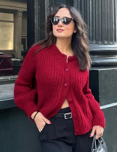 VDWIP Women's Cardigan Sweaters Button Down Open Front Chunky Cardigan Long Sleeve Cropped Y2k Knit Outerwear2