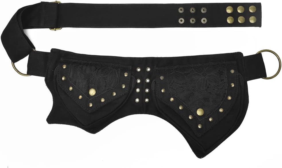 KPYWZERCotton Fanny Pack for Women Bum Waist Bag Renaissance Faire Festival Lace Hip Belt Money Bag Womens Travel Outdoors Sports Workout Travelling Black