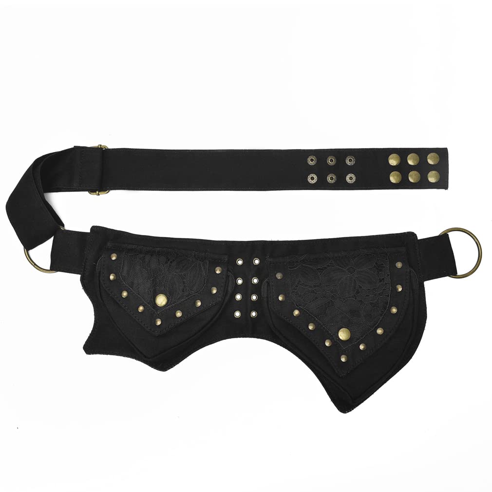 KPYWZERCotton Fanny Pack for Women Bum Waist Bag Renaissance Faire Festival Lace Hip Belt Money Bag Womens Travel Outdoors Sports Workout Travelling Black