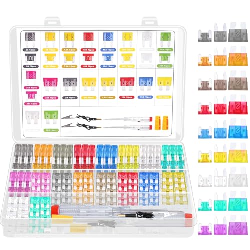 308 Pcs Fusibles Coche Kit, Standard, Micro, Mini Accesorios Coche con 2 Extractor de Fusibles, Fusibles de Coche Para Coches, Motos, Camiones y RVs, 2A 5A 7.5A 10A 15A 20A 25A 30A 35A