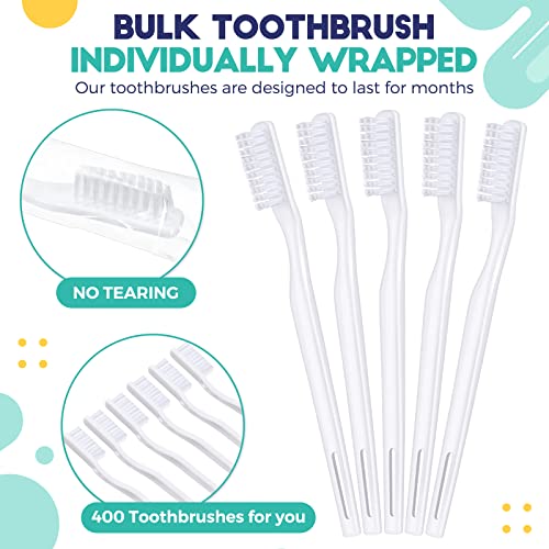 Image of 400 Pack Individually Wrapped Disposable Toothbrush Bulk Hard Bristle Adult Manual Tooth Brush Travel Toothbrushes Single Use Toothbrush for Homeless Women Men Hotels Guest Rooms, White