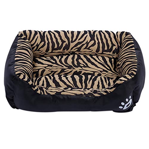 Tangpan Soft Pet Dog Rectangle Cotton Warm Bed with Paw Embroidery (Leopard,M)