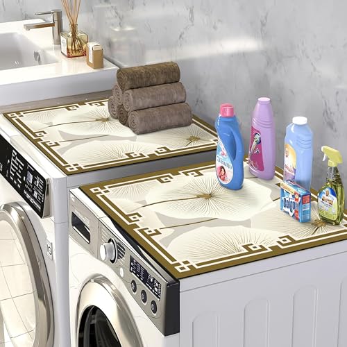Image of Yellow Weaves Washer & Dryer Cover for Top, 60 x 60 cm, Washing Machine Top Protector Mat for Kitchen /Laundary Room, Water Absorbing, Dustproof, Scratch Resistant & Non-Slip (Floral Beige)