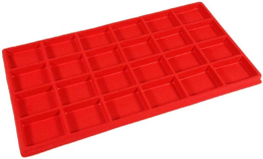 888 Display USA - 12 Pieces Red 24 Slot Coin Jewelry Showcase Display Tray Flocked Inserts