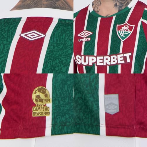Umbro Camisa Masculina Fluminense Oficial nº 1 2024, Torcedor S, Verde/Branco/Bordo, GG