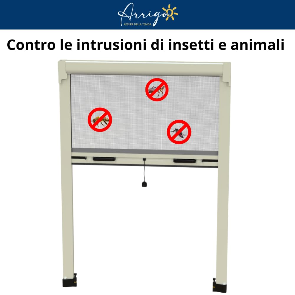 Zanzariera a Molla con Spazzolino antivento | Su misura | Scorrimento Verticale | Cassonetto 42 mm | Telaio in Alluminio Verniciato | Rete in Fibra di Vetro | Made in Italy