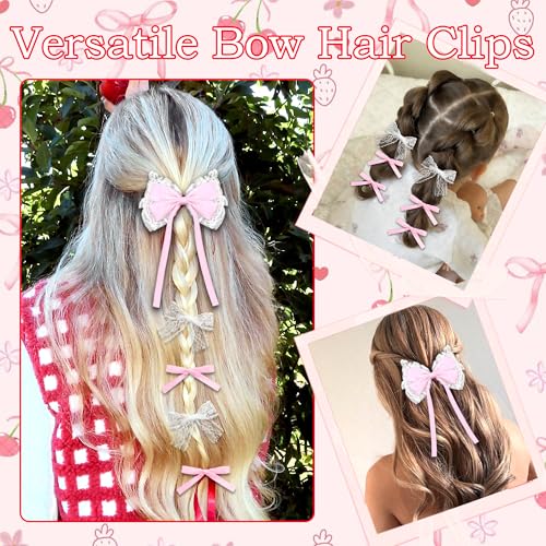10 pinzas de lazo rosa para cabello miniatura 7