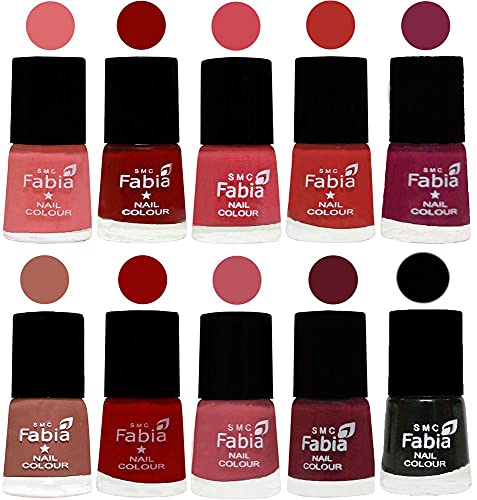 Image of SMC Fabia ALL IN ONE (PACK OF 10), Long Lasting Glossy Nail Polish, 6 ml Each, All Vibrant Colours,02349