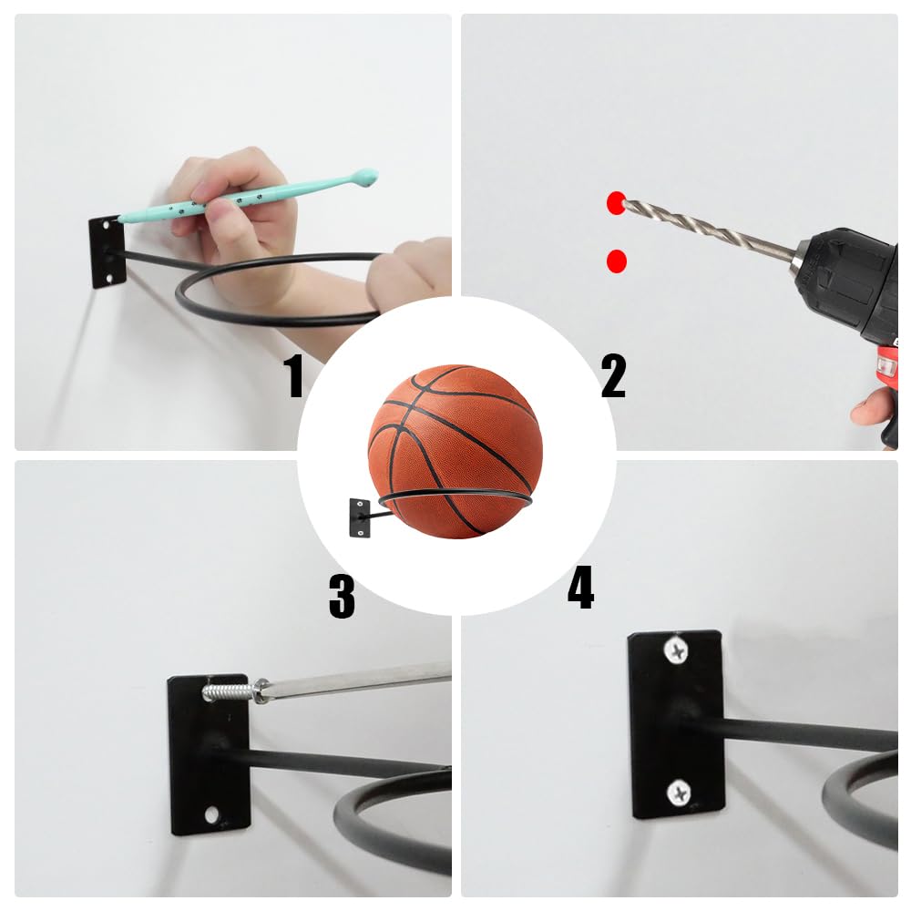 Soporte para Balones Pared 3 Piezas Estante Universal de Metal para Fútbol Baloncesto Voleibol Rugby (Negro)