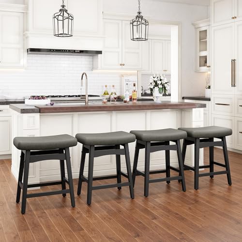 Image of PHI VILLA Counter Height Bar Stools Set of 4, Solid Wood Barstools