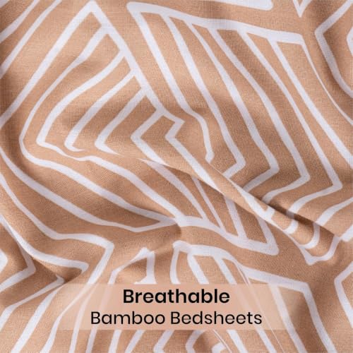 Image of Mush Aura Collection 300 TC Bamboo Bedsheets King Size with Pillow Case | Cooling & Breathable Bedsheets King-Size, Ultra Soft Bamboo Bed Sheet Set for Kingsize Bed (Peach Beige)