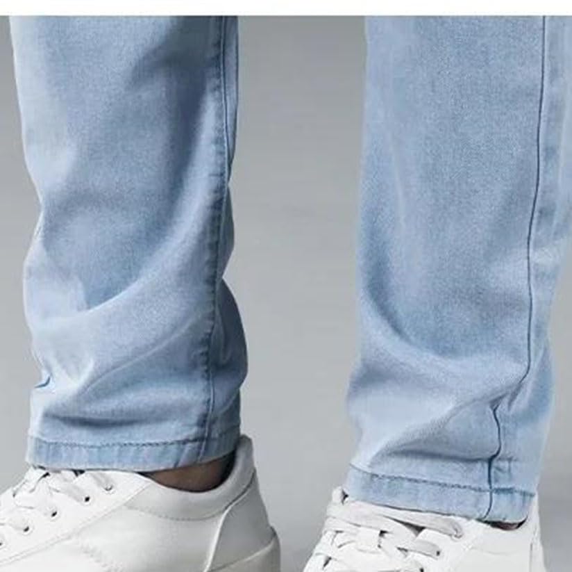 Men's Slim Fit Jeans Stretch Denim Pants Thin Classic Straight Casual Business Summer Lightweight Trousers4