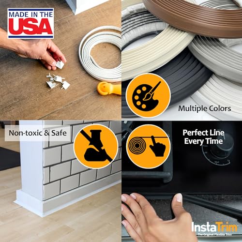 Image of InstaTrim The Original Flexible Trim - 50ft Black 3 /4 inch Wide Caulk Tape - Adhesive Trim with Many Uses Including Caulking for Bathtubs, Sinks, Counters, Tile, Floors - Made in USA