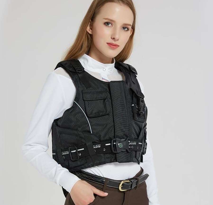 Protector Corporal Equitación, Chaleco Protector de Espalda Ecuestre con Hombros Ajustables, Cintura y Acolchado extendido, Color Negro, Varios tamaños(XXS(Suitable for 22.5-27.5kg))