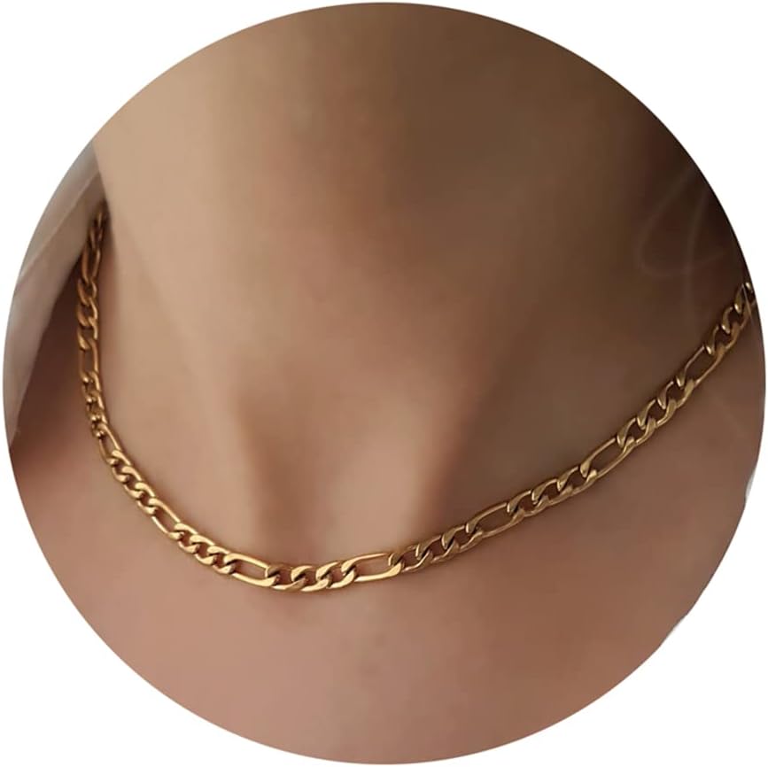 Tewiky Gold Chain Necklace for Women, 14k Gold Plated Thin Beaded Wave Box Chain Necklace Dainty Gold Necklace Simple Layered Gold Choker Necklaces Minimalist Gold Link Chain Necklace Trendy Jewelry for Women Girls