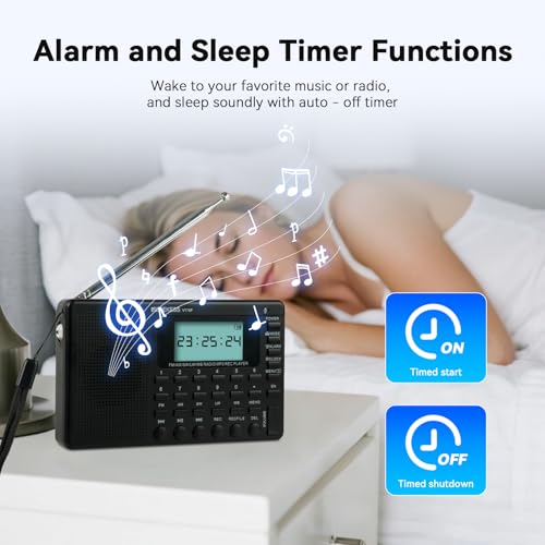 Retekess V115P Portable Shortwave Radio,Rechargeable AM FM SW WB Radio,Wireless Connection,1800mAh Battery,Digital Tuner,TF/AUX,Recording,Flashlight,Sleep Timer,Alarm Clock,for Emergency,Camping