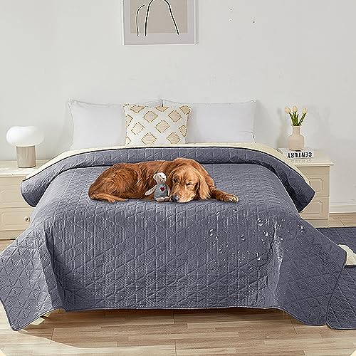 XLSBZ Manta impermeable para perros, antideslizante, colchón para mascotas, lavable, a prueba de fugas, manta protectora para sofá para perros y gatos (218 x 208 cm, gris)