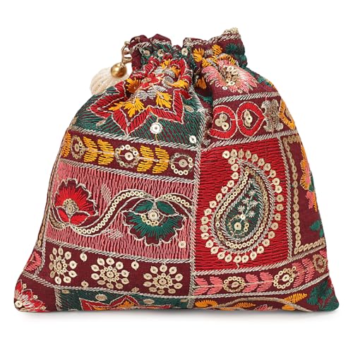 Image of LONGING TO BUY Indian Ethnic Pearls & Sequence Potli Bag for Women, Wedding Potli Bag and For Ethnic Wear