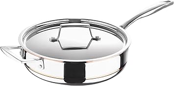 Bergner Argent 5CX 5 Ply Stainless Steel Frypan with Stainless Steel Lid 24cm, 2.8 Liter, Induction Base & Food Safe, Easy to Clean, Silver