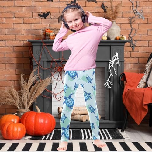 Girls' Leggings Sea Turtle Blue Turquoise Ankle Length Printed Leggings Comfort Pants for Kids 4-10 Years2