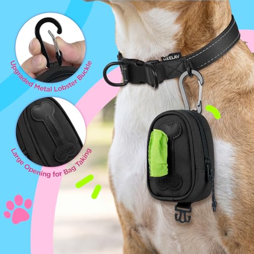 Image of Dog Poop Bag Holder, Hands Free Cute Dog Poop Bag Dispenser for Leash with Big Opening Pet Waste Bag Holder Zippered Pouch with Carabiner Hook Waterproof Pet Poop Bag Holder Black