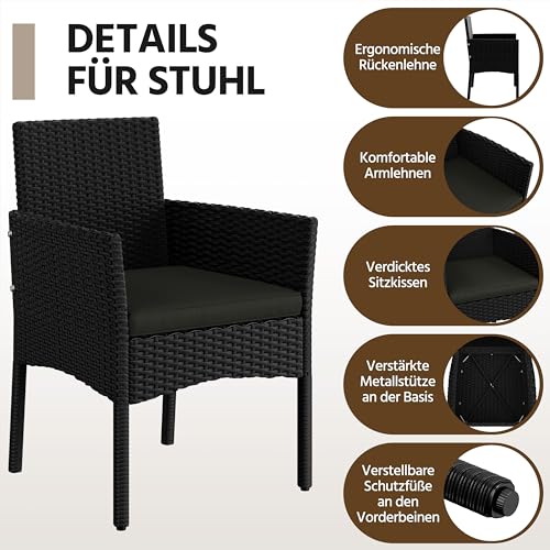 Yaheetech 4-er Gartenmöbel Set Balkonmöbel Set aus Polyrattan Terassenmöbel Außen mit 2er Sofa, 2 Stühle, Tisch & Sitzkissen für Terrasse/Balkon/Garten, Schwarz & Grau