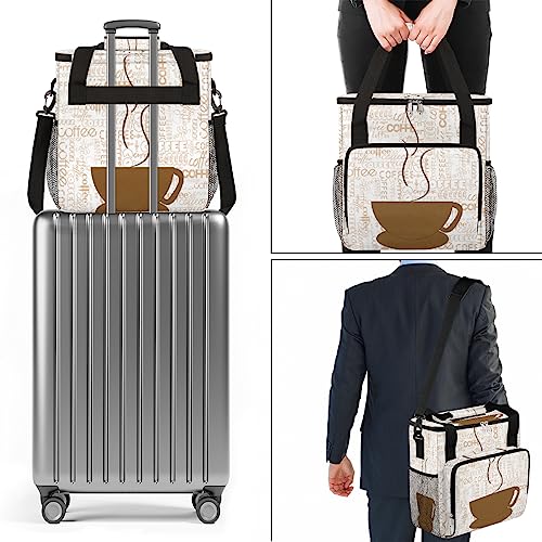 Image of Coffee Cup Coffee Maker Carring Bag Coffee Texts Travel Carrying Storage Tote Bag Compatible with Keurig K-Mini or K-Mini Plus Portable Single Serve Coffee Brewer Case with Pockets for K-cup Pods