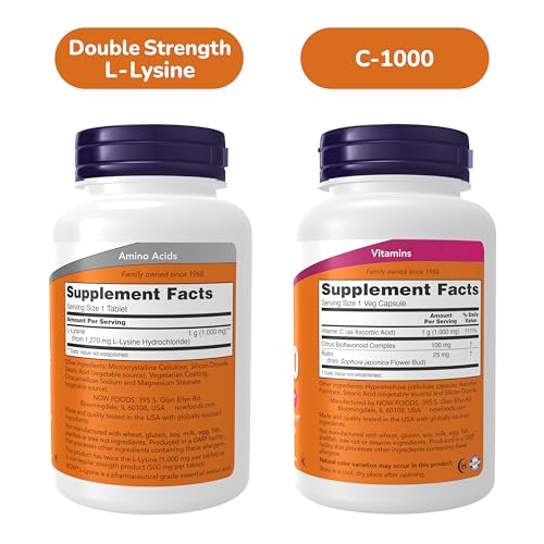 Image of Now Foods Structural & Immune Support Bundle*- L-Lysine + VIT C Supplements | L Lysine Tablets 1000mg, 100ct + Vitamin C 1000mg Capsules 100ct - Supports Immune System Health and Collagen Synthesis*