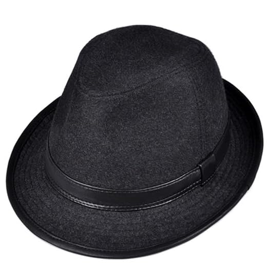Leather Hat British Retro Genuine Leather Wool Gentleman Jazz Fedoras Hats For Men Women Woolen Stage Fitted Cowboy CapsMale Grey(Gr�,XXL 59 60cm)