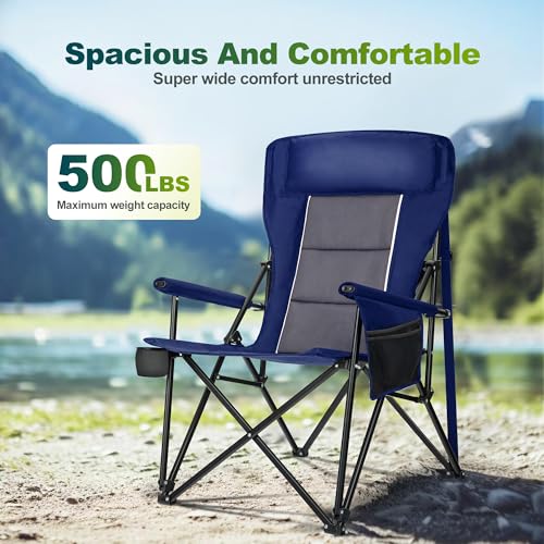ALPHA CAMP Oversized Folding Camping Chairs High Backrest Heavy Duty Lawn Chairs for Adults Support 500 LBS Portable Camp Chairs with Cup Holders Large Side Pocket for Outdoor の商品画像 4