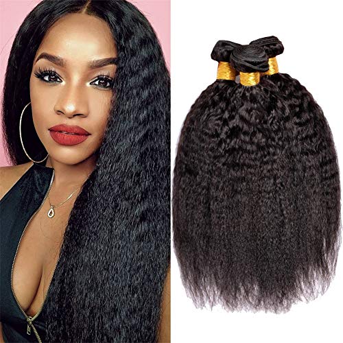 Lemoda kinky Straight Bundles Human Hair 10A Virgin Unprocessed Straight Human Hair 18 20 22inches Brazilian yaki Hair Weave Extensions Natural Color …