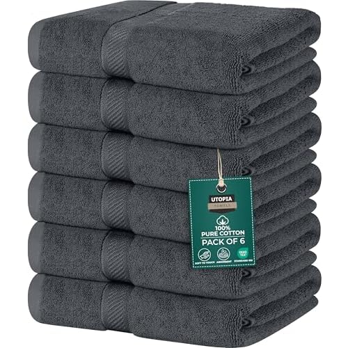 Utopia Towels 6 Pack Medium Bath Towel Set, 24 by 48 Inches, 500 GSM 100% Ring Spun Cotton, Lightweight and Highly Absorbent Quick Drying Premium Towels for Hotel, Spa and Bathroom, Grey