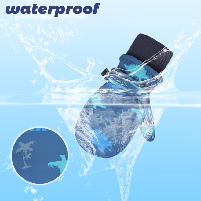 Image of Urban Virgin Toddler Waterproof Outdoor Infant Mittens Baby Winter Gloves Dino Cuffed Warm Fleeced Kids Ski Gloves For Teens E1307 Navy Blue M(3T-5T)