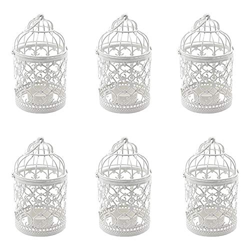 Uinfhyknd 6 portavelas de metal, huecos, farolillos de jaula de pájaros vintage decorativos, centros de mesa de boda