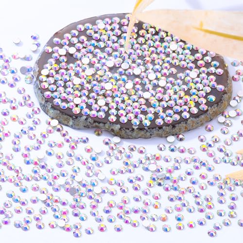 Image of Crystal AB Flatback Rhinestones SS3 (1.3-1.4mm), 2880pcs Glass Nail Gems, Non Hotfix Rhinestones for Nails, Crafts, Clothing, DIY Bling Decorations
