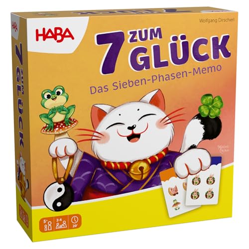 HABA 7 zum Glück – Memospiel & Familienspiel ab 7 Jahren für 2–4 Spieler mit Glückstieren & 7 Aufgabenkarten – 2012207001