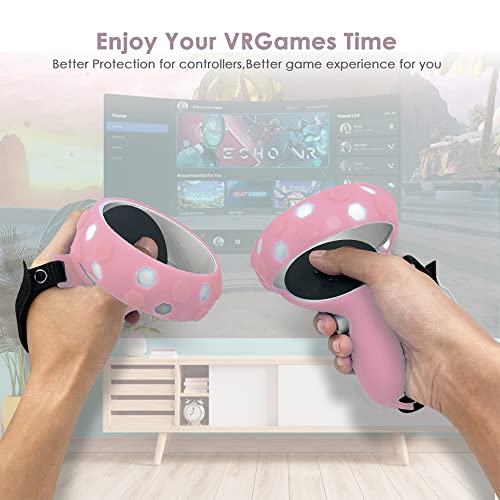 Jymegovr For Oculus Quest 2 Controller Silicone Cover, Protective Accessories For Meta Vr Grips With 2 Silicone Button Covers, Multi Colors Soft Grips Skin (Pink For Grips) #TOP1