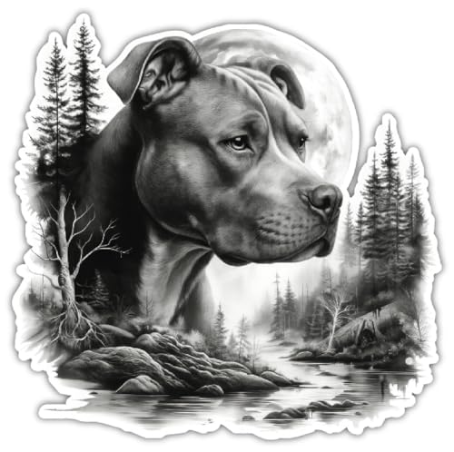 Samunshi® American Pit Bull Terrier im Wald Aufkleber Autoaufkleber für Motorrad Fahrrad Roller oder Auto Wohnmobil SUV Geländewagen Hunde Sticker Dog Dogo 10x10cm