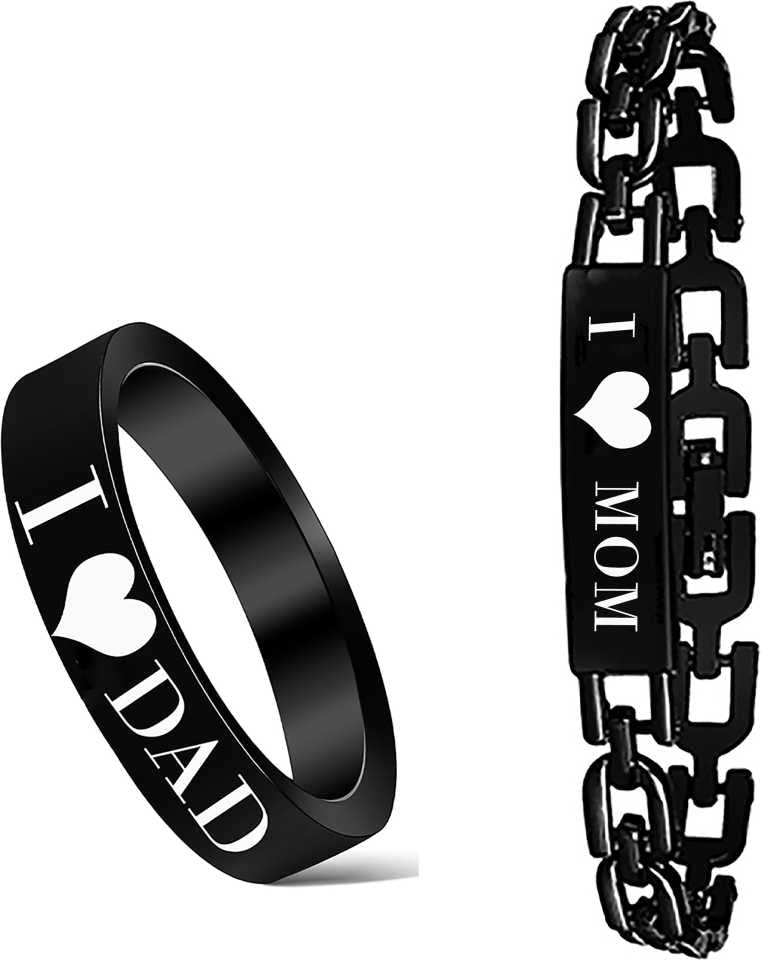 Bellina Elegant Black I Love Mom Bracelet With I Love Dad Finger Ring For Boys And Girls (B09X336DH1) Amazon Price History, Amazon Price Tracker