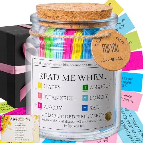 Read Me When Bible Verses Jar-Christian Gifts for Women,Daily Encouragement | Birthday Gifts, Christmas Gift for Women, Gifts for Mom from Daughter, Scripture Cards with Ribbon Bow & Greeting Cards