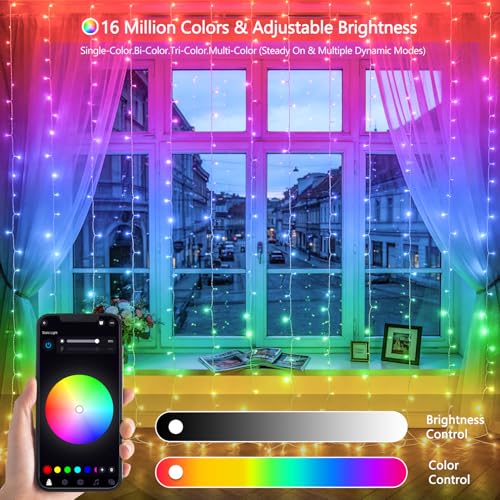 Image of JMEXSUSS RGB Curtain Lights, 300 LED 9.8x9.8FT Color Changing String Lights