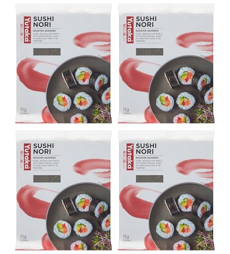 Yutaka - Sushi Nori 11g (5 Sheets) x Pack of 4 - Japanese-Style Roasted Seaweed - Crisp & Umami-Rich - Ideal for Sushi Rolls Soups & Rice Bowls - Natural Vegan-Friendly & Ready to Use