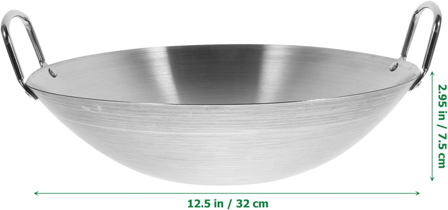 Kichvoe Stainless Steel Wok Round Bottom Frying Pan Heavy Duty Multi-functional Pot for Gas Stove Deep Design for Convenient Cooking Easy Cleaning for Stir-frying Grilling and More