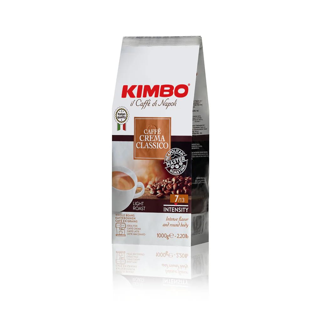 Kimbo Espresso Crema Classico 3 kg – Café en Grains – 3 Paquets de 1 kg – Mélange Crémeux – Intensité 7/13 – Torréfaction Légère – Café pour Machines Automatiques et Expresso
